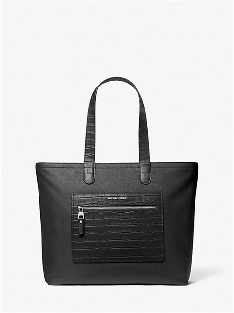 Hudson Crocodile Embossed Leather Tote Bag 